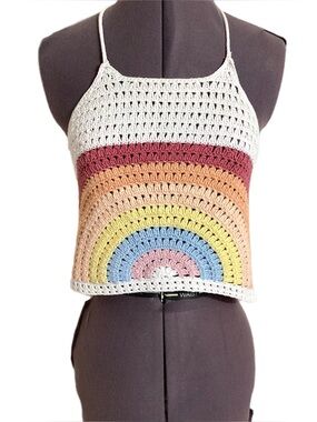 Crochet Boho Rainbow Halter Top Size M American Eagle